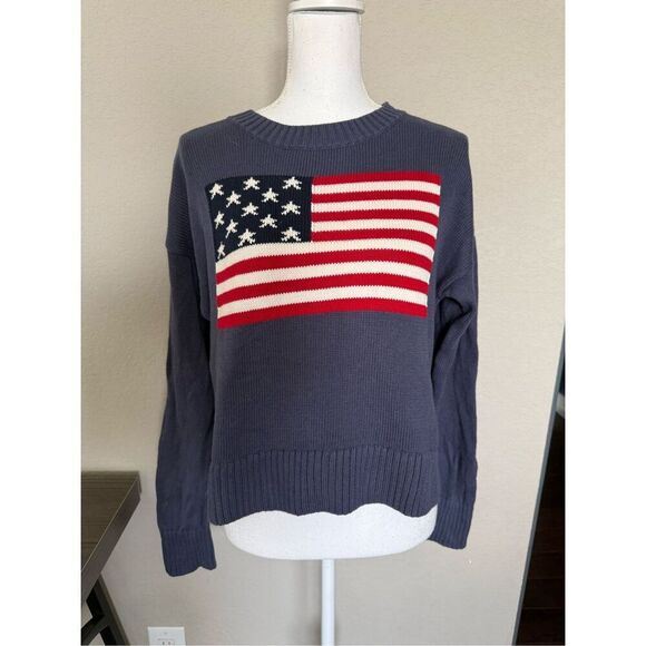 NEW Old Navy Cotton American Flag Knitted Sweater navy Blue Small - Picture 2 of 8